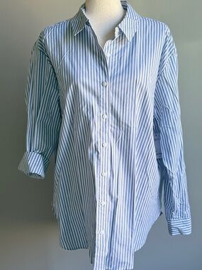 Sonoma Maternity Blue and White Striped Button-Down Shirt